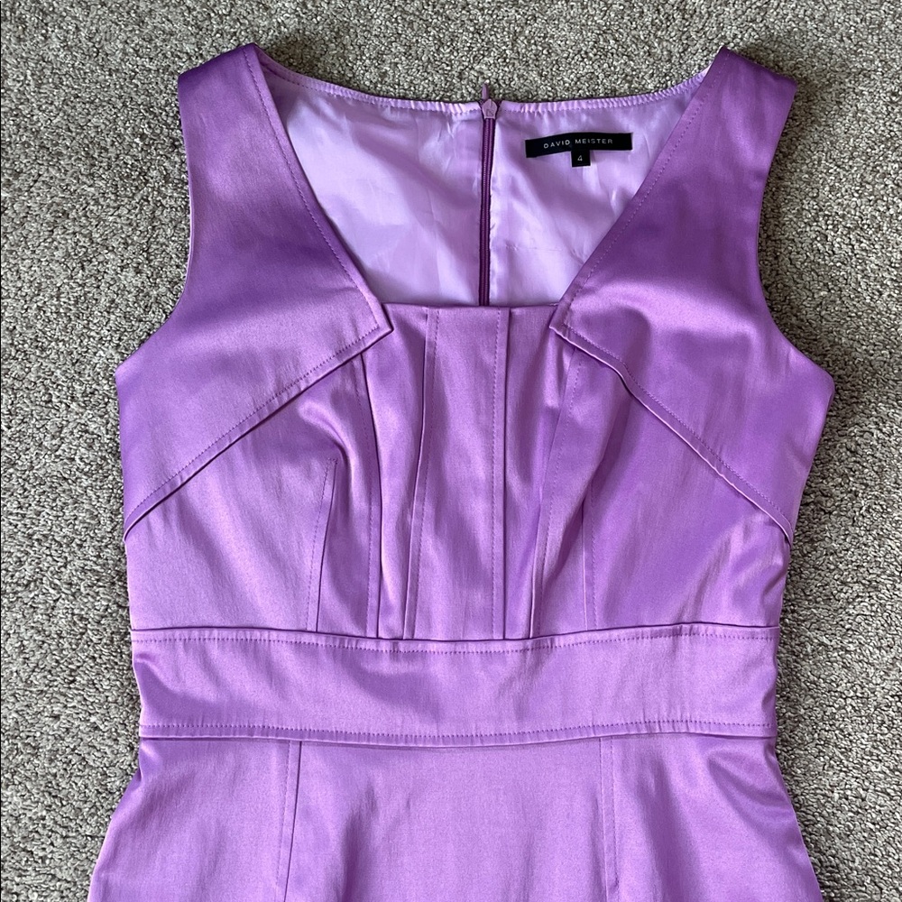 David Meister Glossy Lavender Lilac Purple Cotton Blend stretch satin Sheath sz4 - Picture 2 of 10